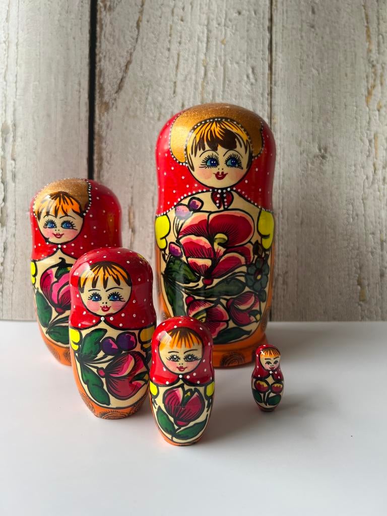 Matroesjka (nesting dolls, Matroeska) vintage (5x) stippen, Ophalen of Verzenden
