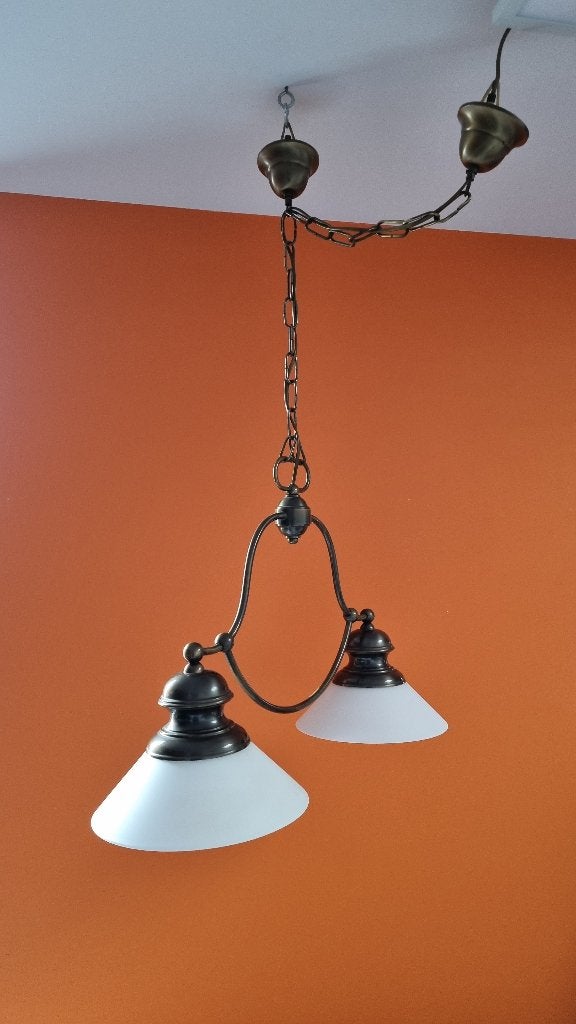 hanglamp met opaal glazen kapjes, Ophalen, Klassiek, E27 (groot), Zo goed als nieuw