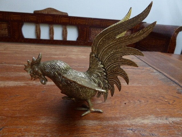 Vintage metalen beeldje haan, Ophalen of Verzenden