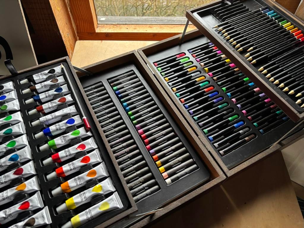Tekenkoffer / stiften / verf / potloden / wasco, Ophalen, Gebruikt, Potlood of Stift