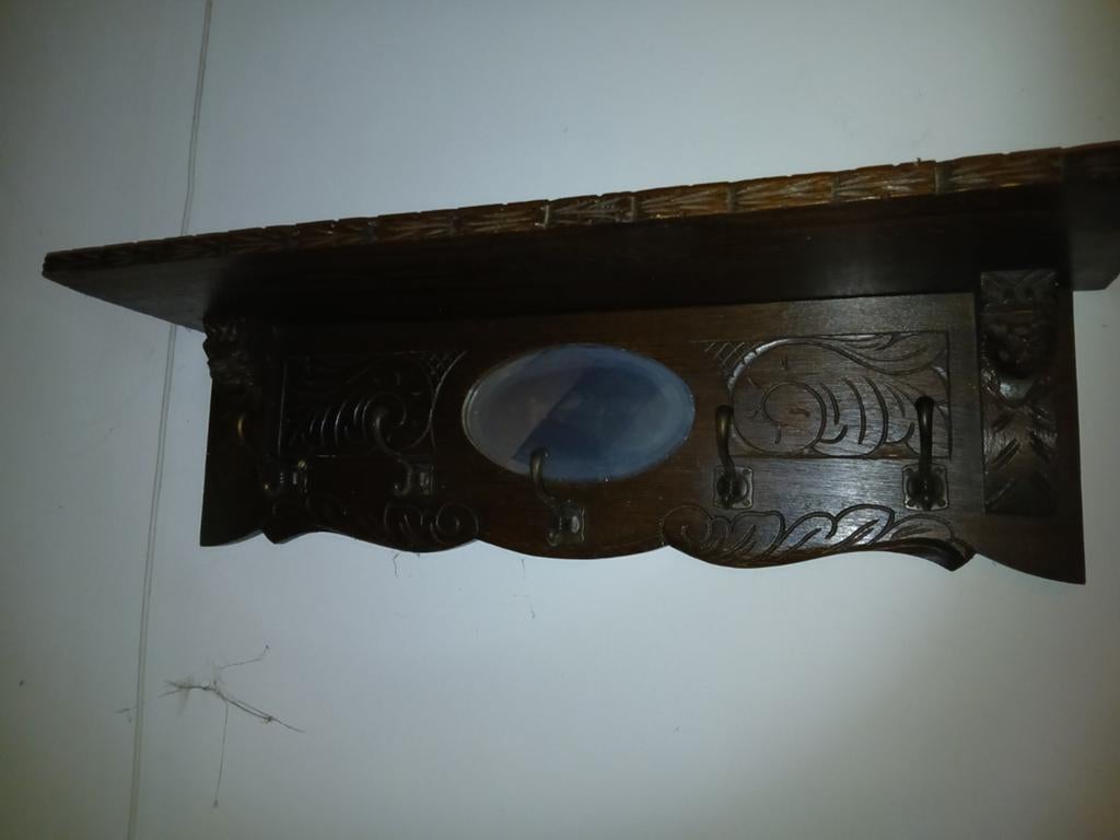Antieke houten kapstok met spiegel, Ophalen, Gebruikt, Hout, Wandkapstok