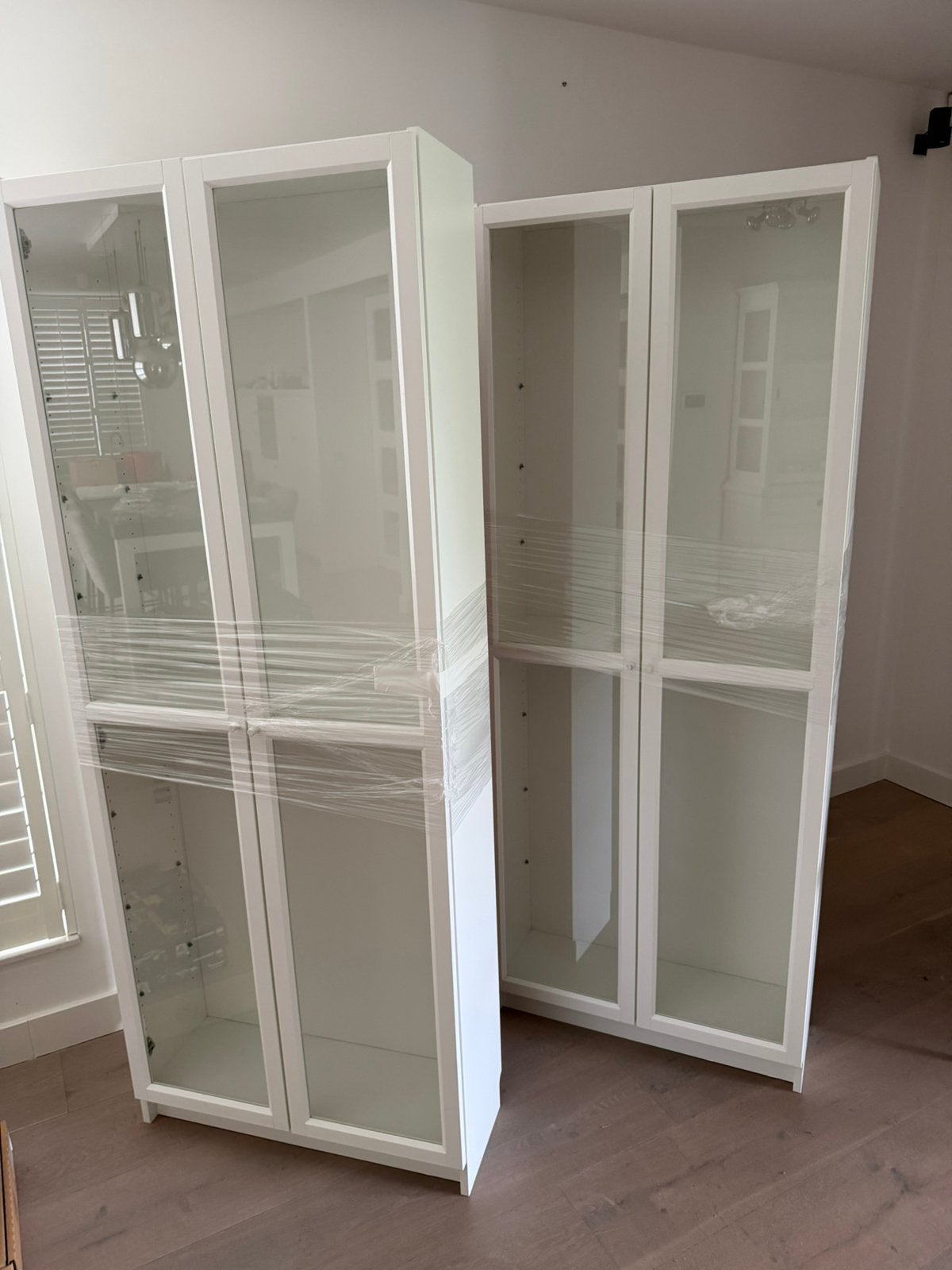 2  maal Ikea Billy Oxberg vitrine kasten, Ophalen, 200 cm of meer, 50 tot 100 cm, Zo goed als nieuw