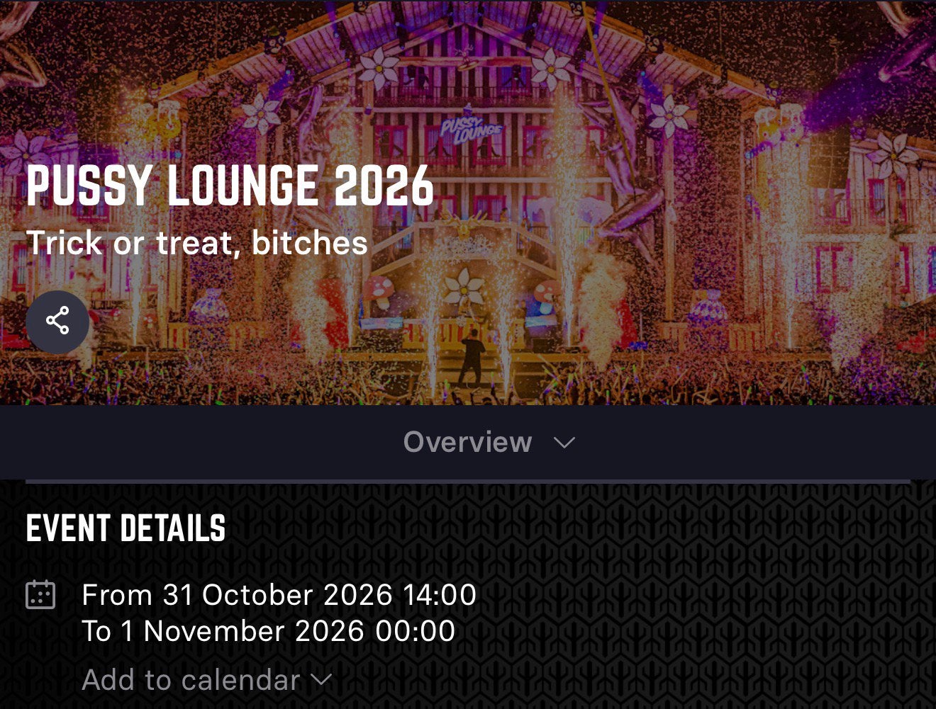 Pussy lounge 2026, Twee personen, Oktober