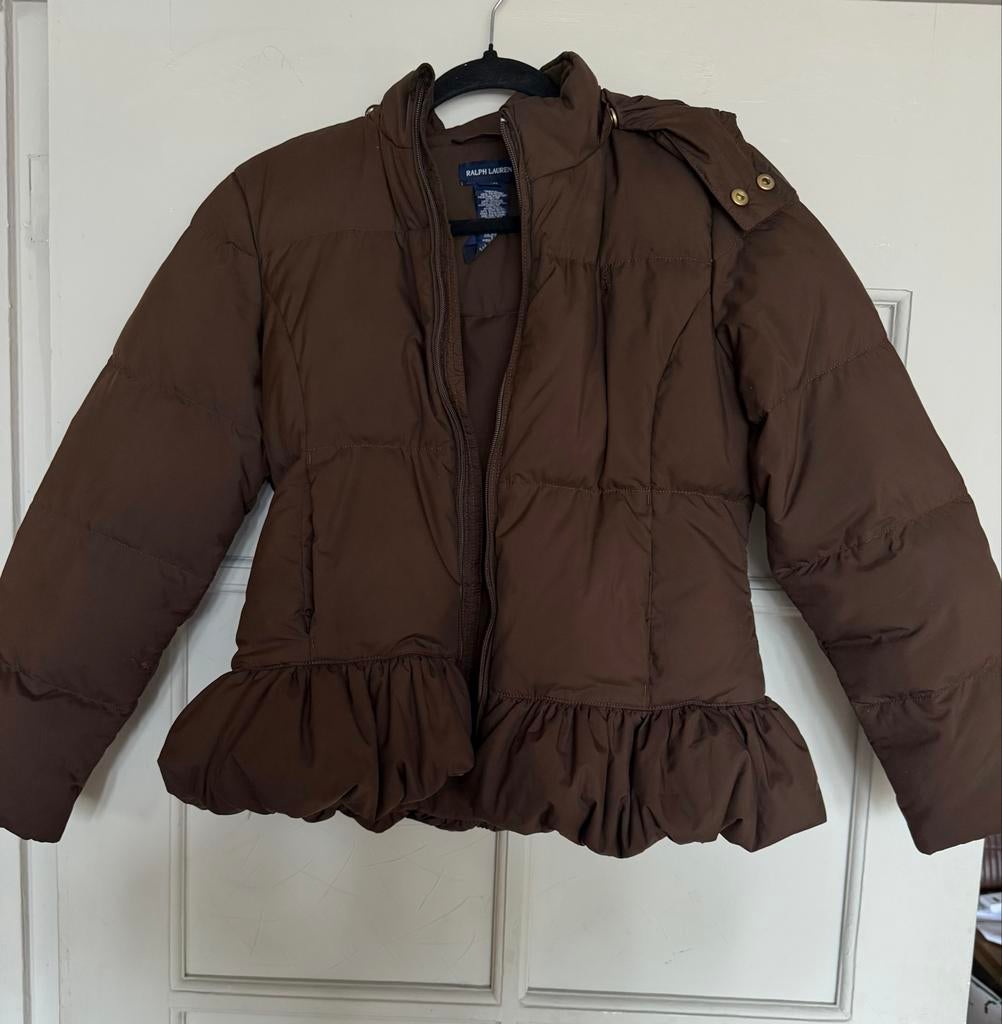 Ralph Lauren gewatteerde jas met ruches - Maat L, Ophalen of Verzenden, Zo goed als nieuw, Maat 38/40 (M), Bruin