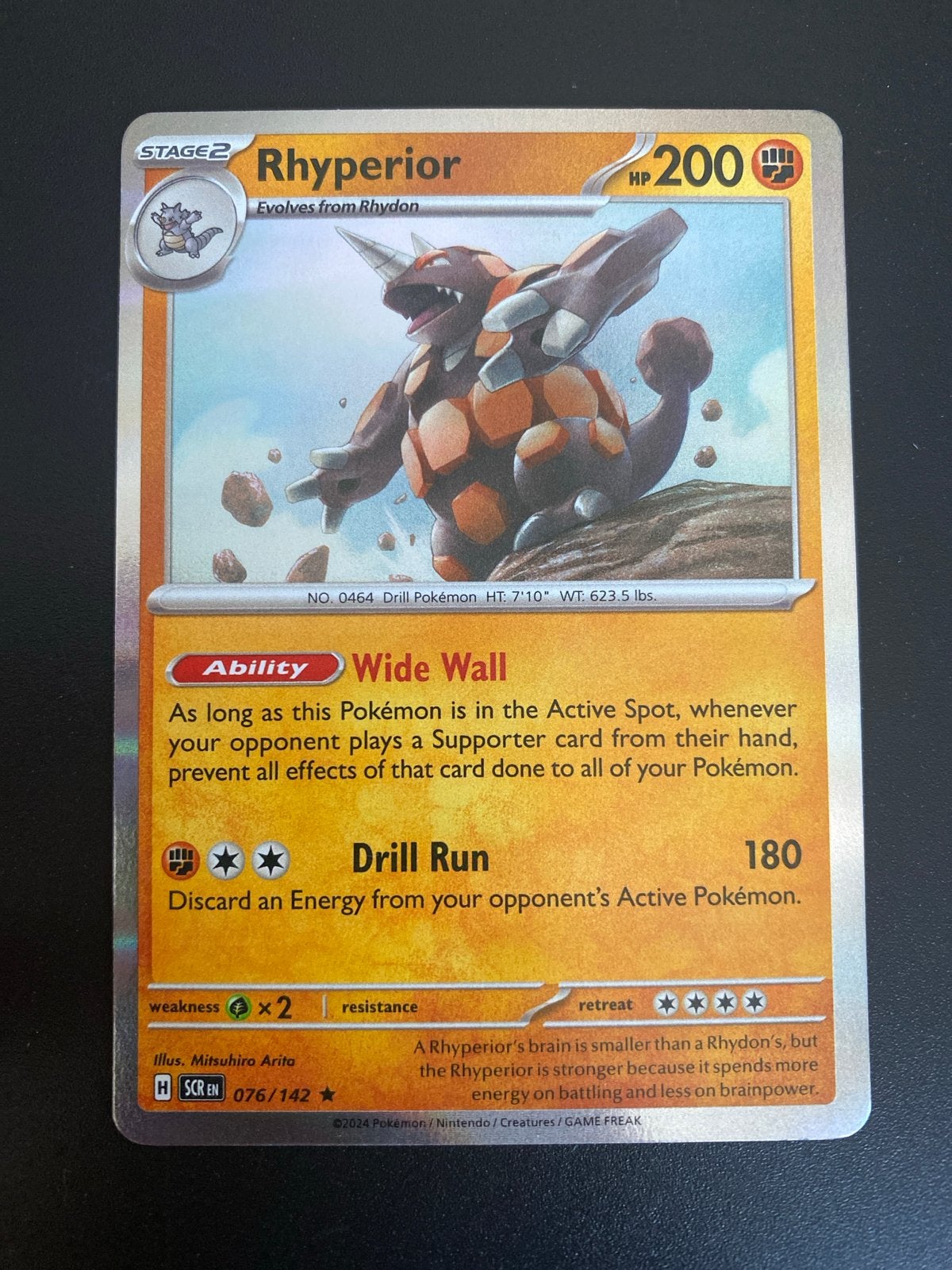 Rhyperior 076/142 Rare Holo Pokémon Stellar Crown, Ophalen of Verzenden, Zo goed als nieuw, Losse kaart, Foil