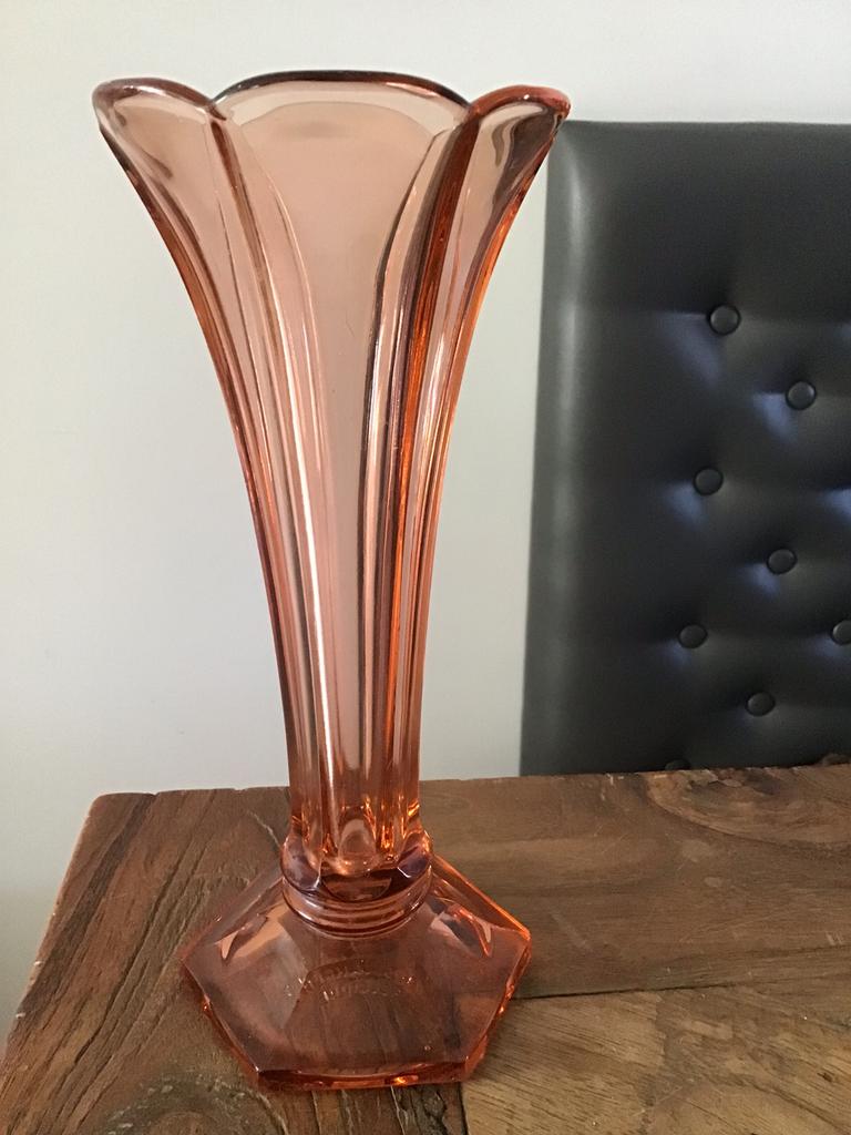 Roze kristallen vaas Américain Luxval Val Saint Lambert, Ophalen of Verzenden
