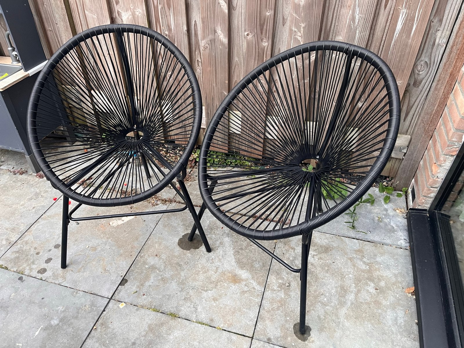 Twee zwarte Acapulco stoelen voor buiten, Tuin en Terras, Ophalen, Gebruikt, Kunststof
