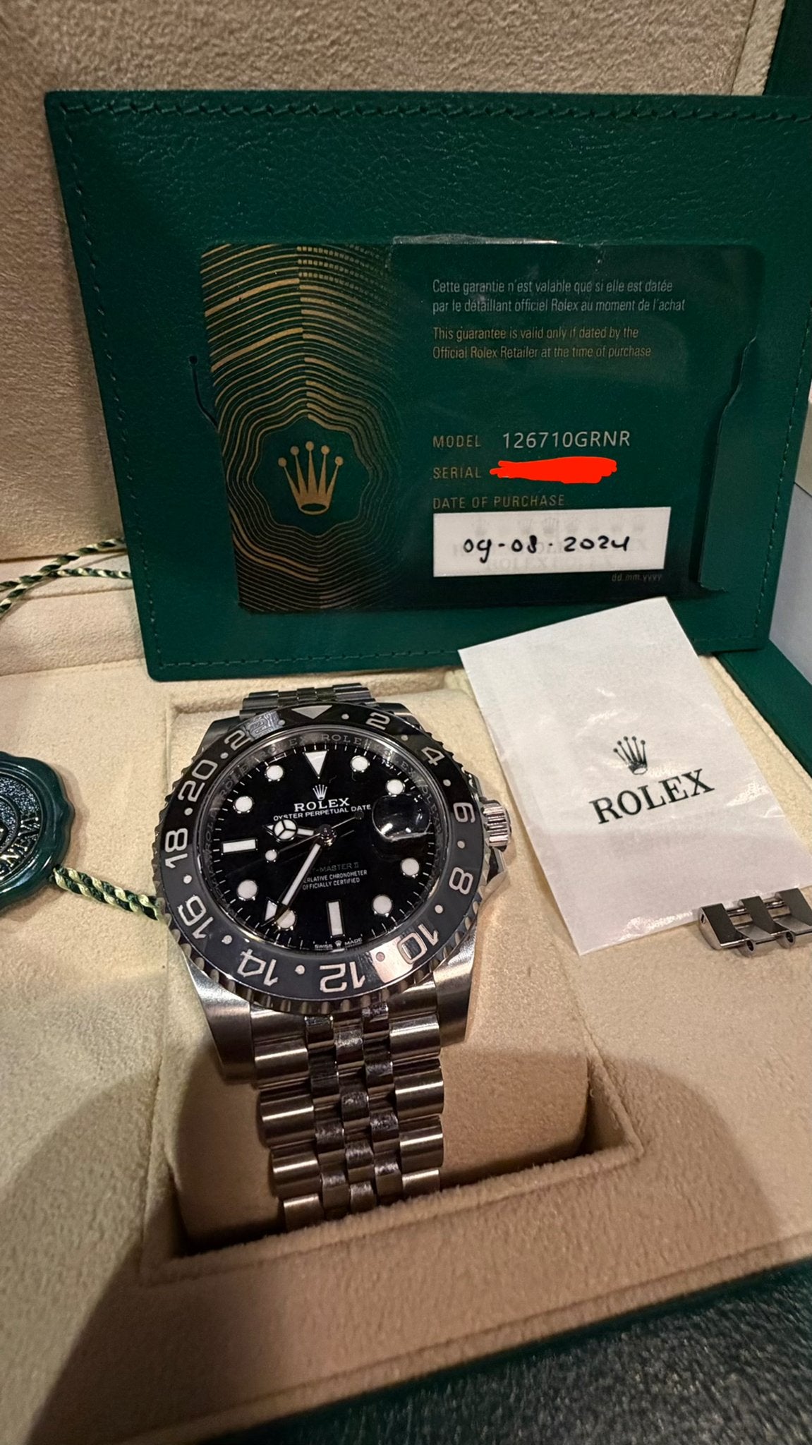 Rolex GMT-Master II 'Bruce Wayne' 126710GRNR zo goed als nie, Ophalen, Polshorloge, Zo goed als nieuw, Rolex