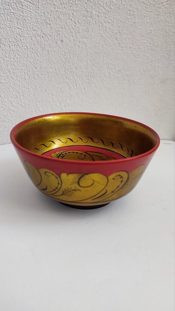 Khokloma Hohloma schaal Schaaltje Hout USSR Sovjet Unie goud, Antiek en Kunst, Ophalen of Verzenden