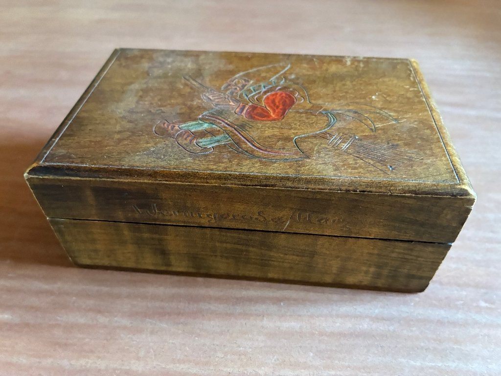Vintage houten doosje Wernigerode Harz heks, Antiek en Kunst, Curiosa en Brocante, Ophalen of Verzenden