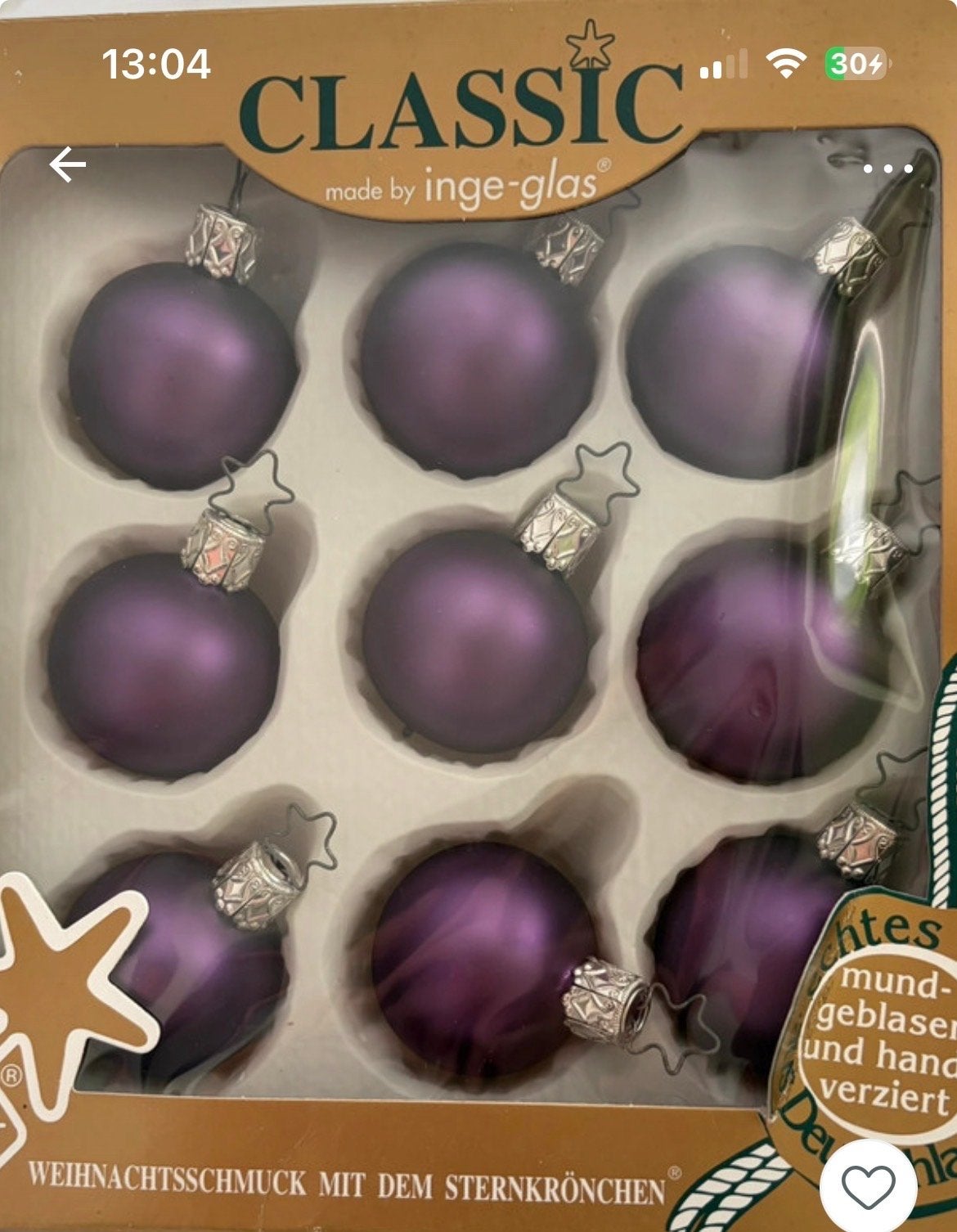 Inge glas kerstballen nieuw in doos, Verzenden