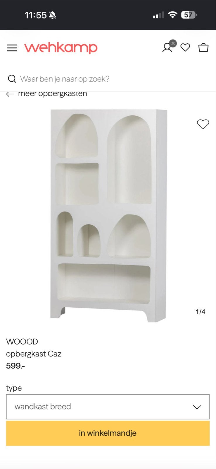 Witte WOOOD Opbergkast Caz vakken organisch, Met plank(en), Gebruikt, 150 tot 200 cm, 25 tot 50 cm