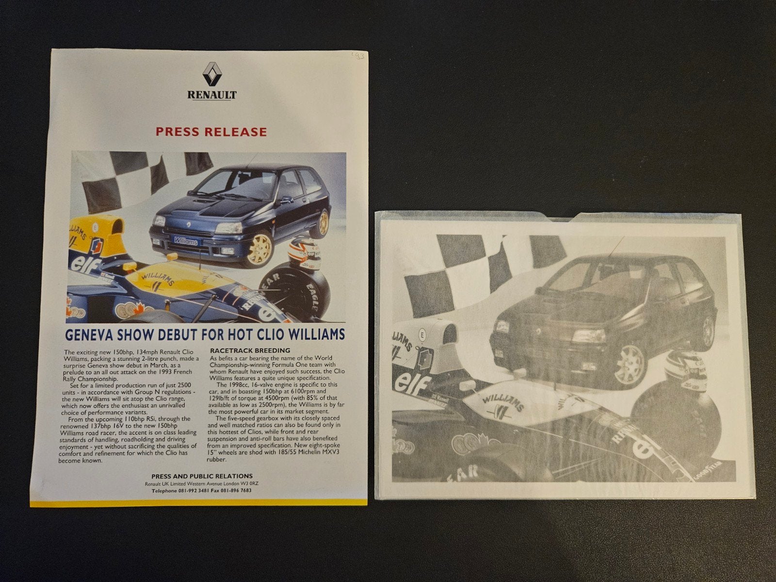 Persinformatie Renault Clio Williams 1993, Ophalen of Verzenden, Zo goed als nieuw, Renault