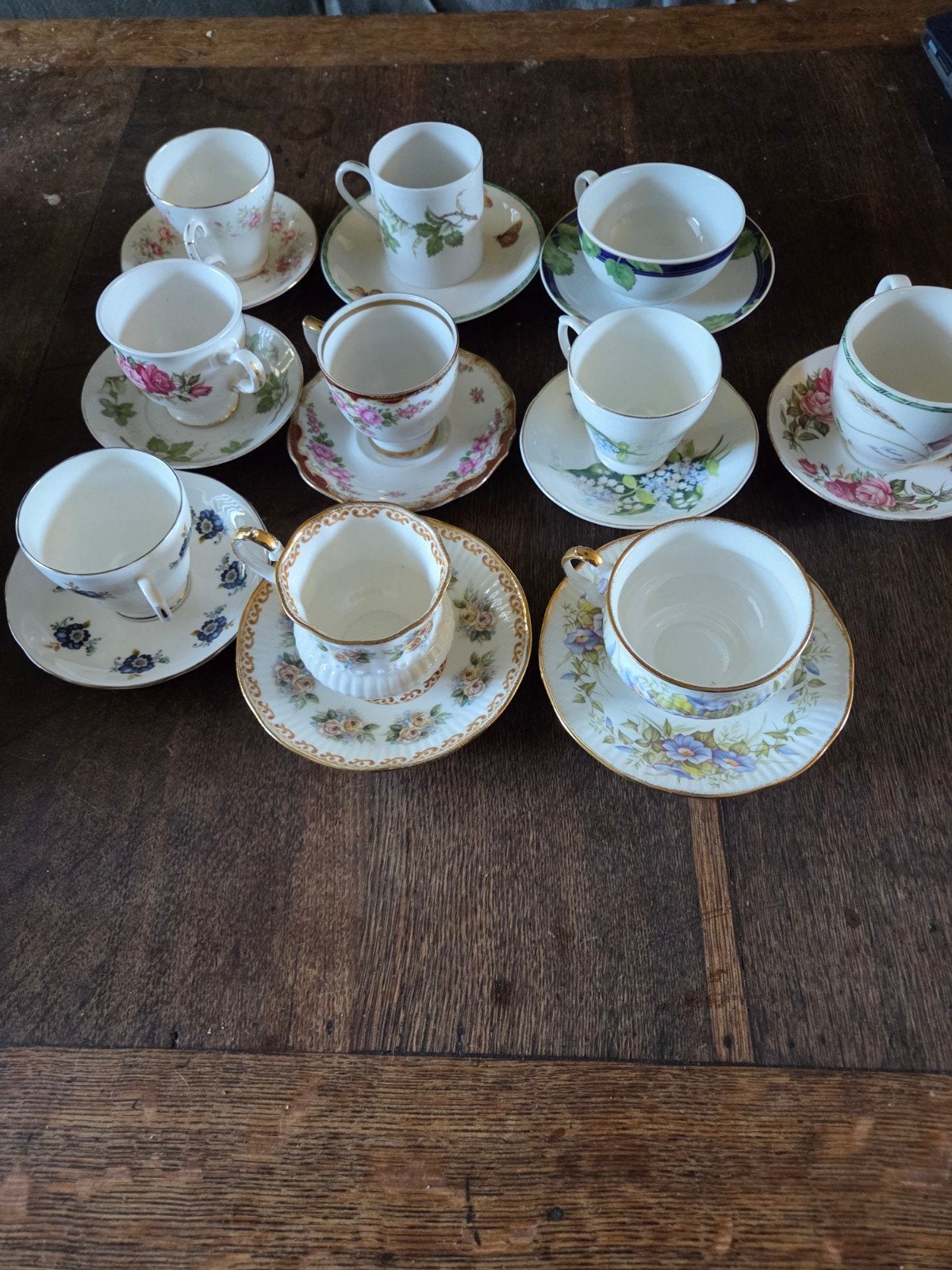 Set van 10 Vintage Porseleinen Kopjes en Schotels, Ophalen