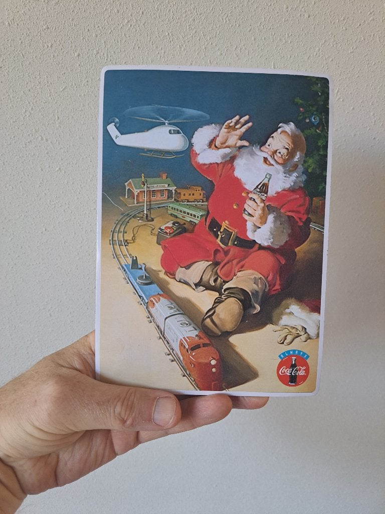 Kerstman Coca-Cola reclame wandbordje van blik 14.5x20.5cm, Ophalen of Verzenden, Zo goed als nieuw, Gebruiksvoorwerp