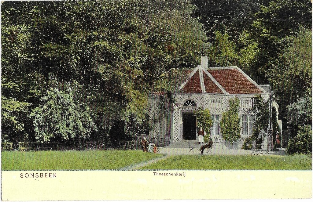 Arnhem, Sonsbeek, Theeschenkerij, ober, man, vrouw, kind, Verzenden, 1920 tot 1940, Ongelopen, Gelderland