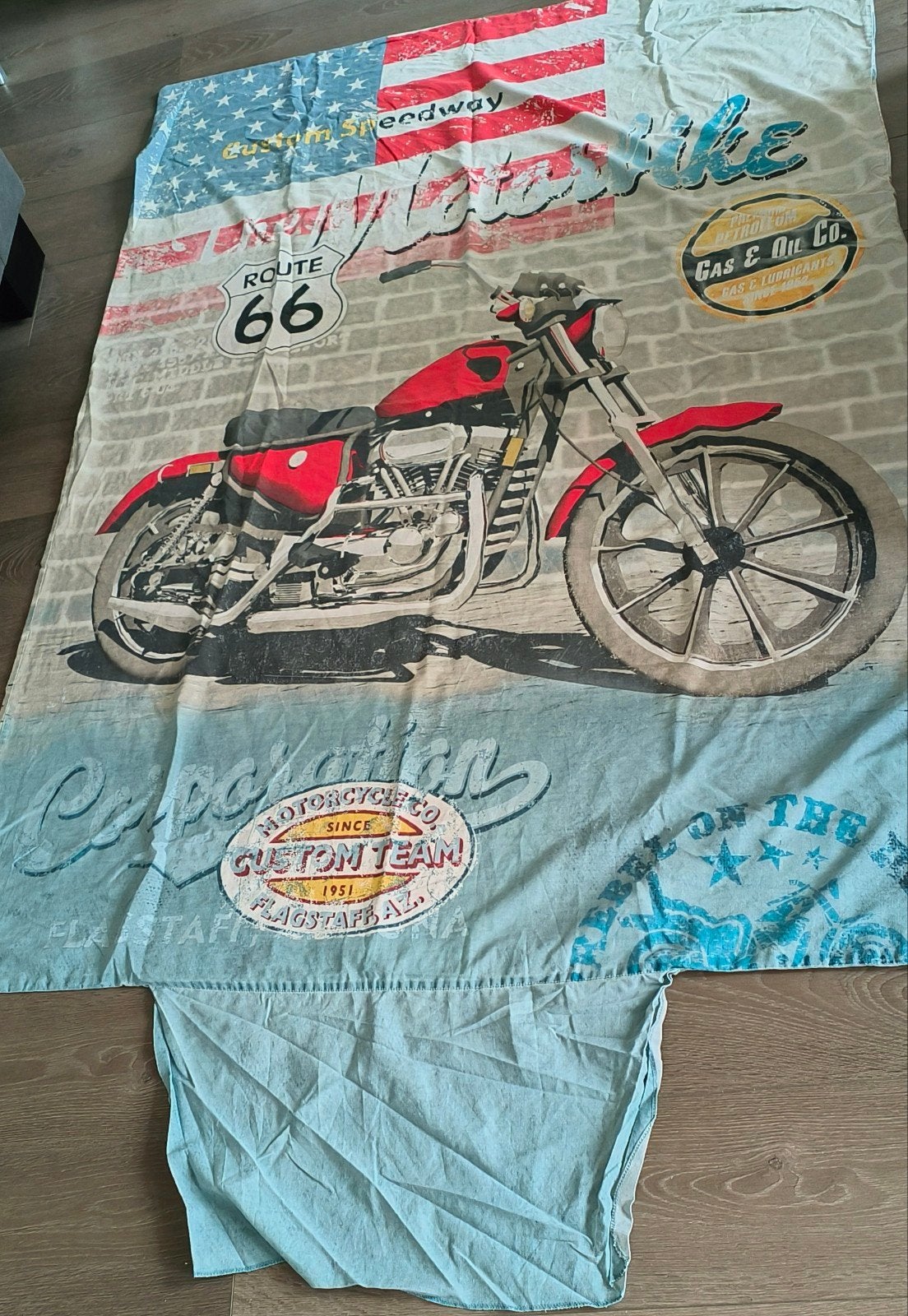 Dekbedovertrek Motor Route 66 - Amerikaans thema, Gebruikt, Eenpersoons, Meerkleurig, Dekbedovertrek