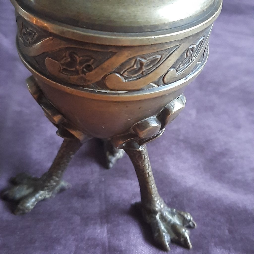 Oud Frans Bronzen Ei Ornament Brons op Vogelpoten, Verzenden, Brons