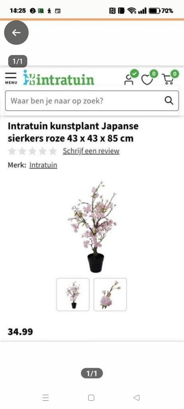 Japanse Sierkers kunstplant van Intratuin, Ophalen, Zo goed als nieuw, Kunstbloesem, Binnen