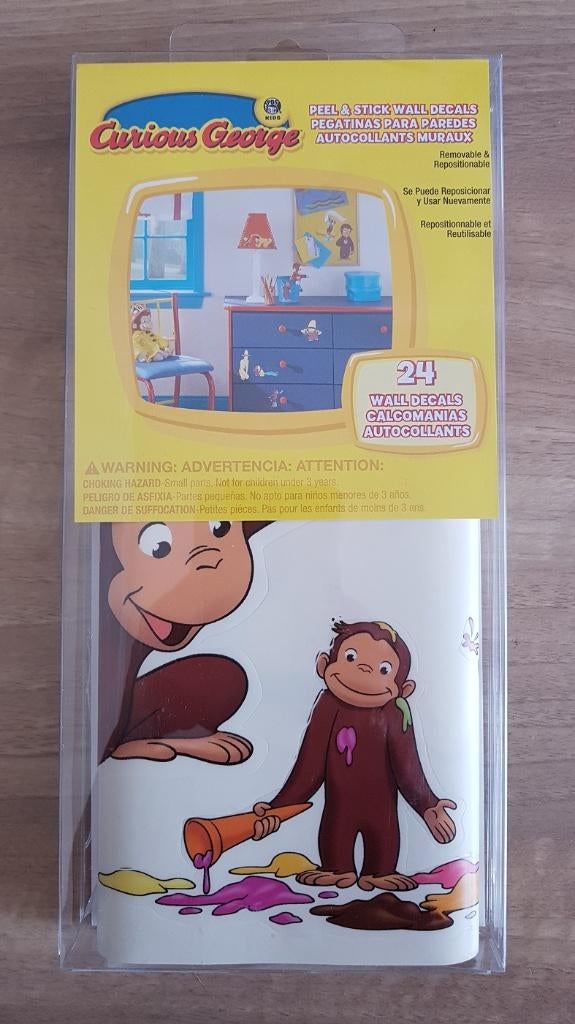 Aapje muurstickers Curious George NW decoratie kinderkamer, Ophalen of Verzenden, Nieuw, Wanddecoratie