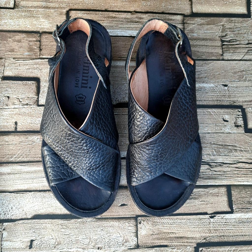 Felmini- zwarte leren cross-over sandalen , 36, Kleding | Dames, Schoenen, Verzenden, Zwart, Sandalen of Muiltjes, Zo goed als nieuw