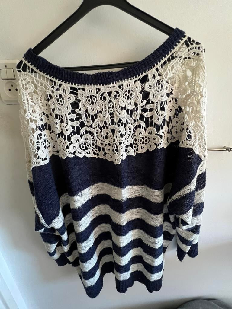 Blauw witte trui, Blauw, Maat 46/48 (XL) of groter, Ophalen of Verzenden, Miss Etam