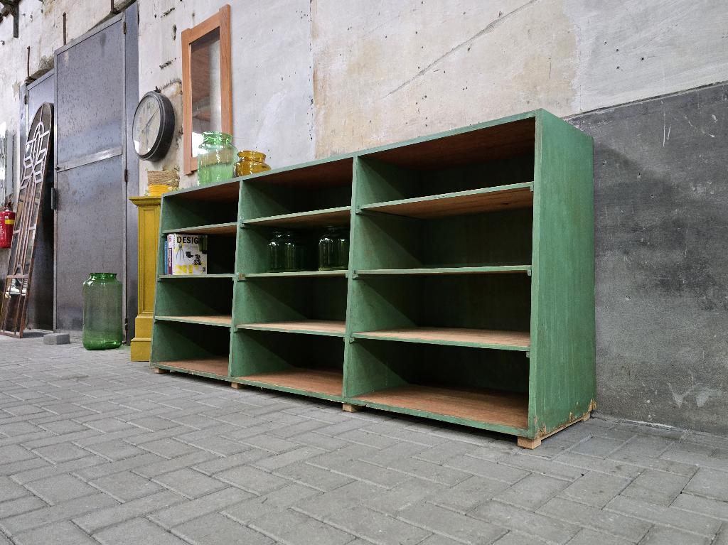 XL Groen Dressoir Hout | Grote Vintage Vakken Kast Landelijk