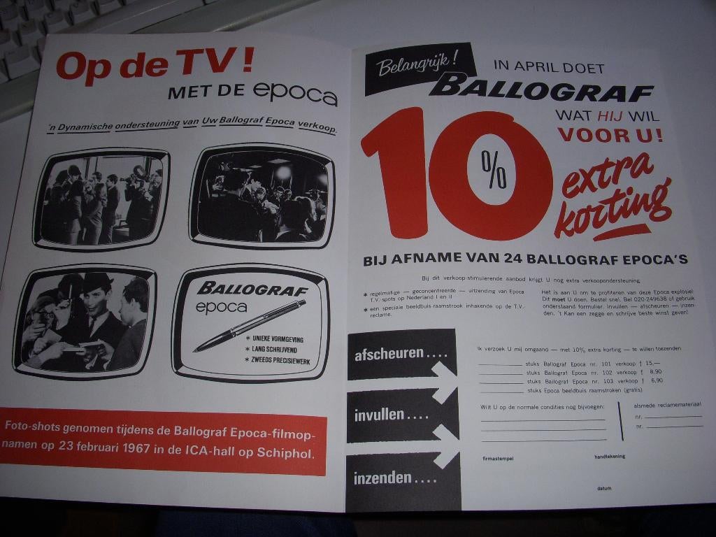 Folder Ballograf Epoca Luxe balpen, TV reclame 1967, Boeken, Catalogussen en Folders, Gelezen, Folder, Ophalen of Verzenden