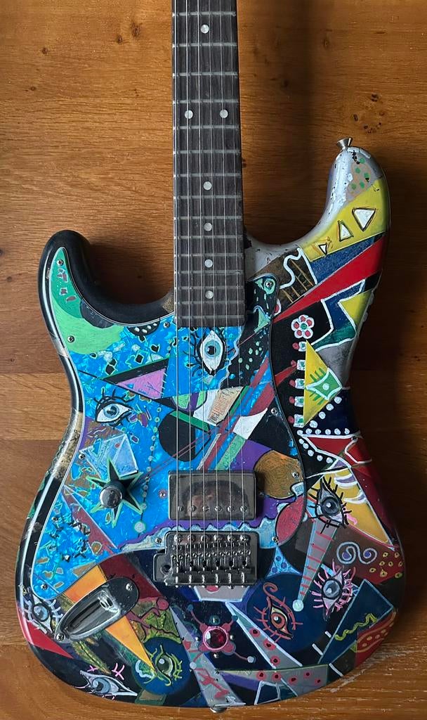 Linkshandige beschilderde Strat. Een humbucker ., Ophalen of Verzenden, Gebruikt