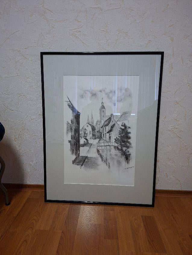 houtskool schilderij, Antiek en Kunst, Kunst | Schilderijen | Klassiek, Ophalen