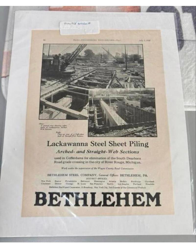 Originele Advertentie Bethlehem Steel 1928 - Lackawanna brug, Ophalen of Verzenden, 1920 tot 1940, Buitenland