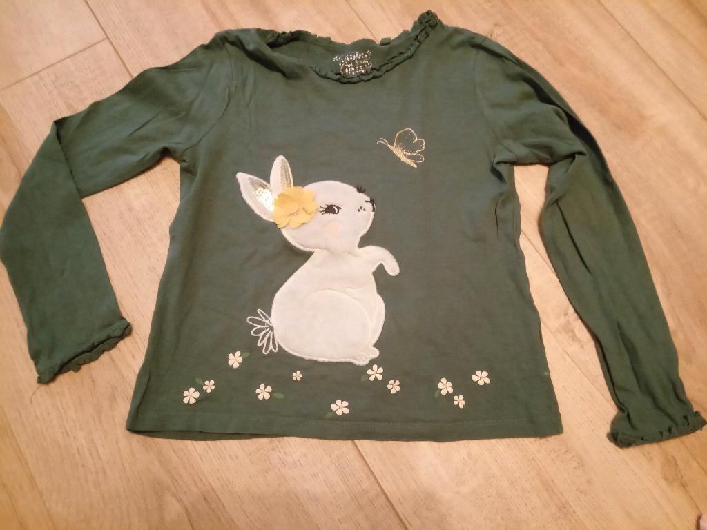 Groene longsleeve met fluffy konijn maat 134, Gebruikt, C&A, Meisje, Ophalen of Verzenden