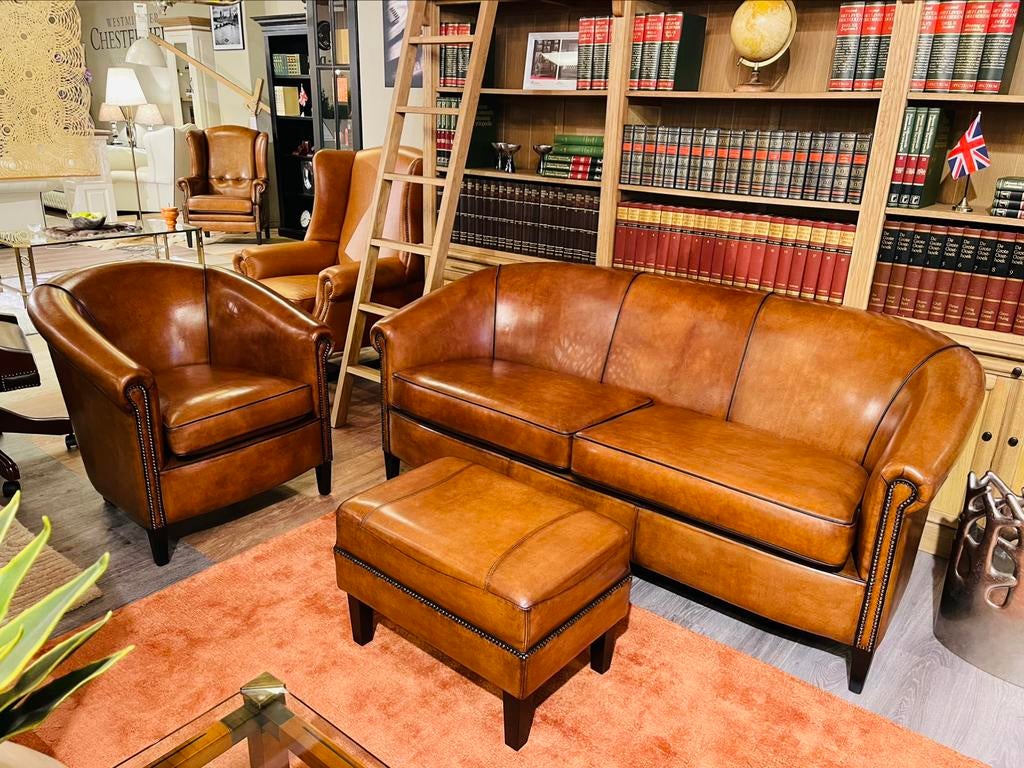 NIEUW & TWEEDEHANDSE SCHAPENLEREN BANK FAUTEUIL SCHAAPSLEDER