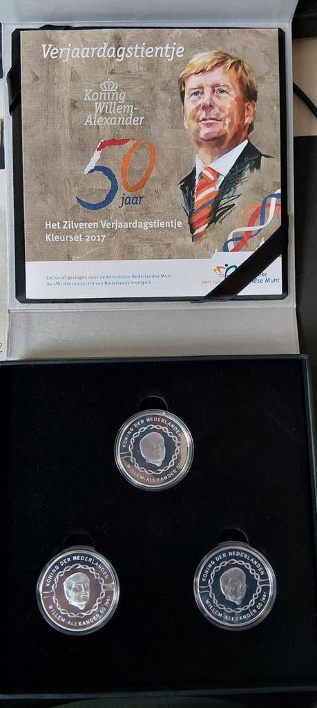 Muntset Verjaardagstientje Willem-Alexander 50 jaar Proof, Postzegels en Munten, Zilver, Overige landen, 10 euro, Verzenden