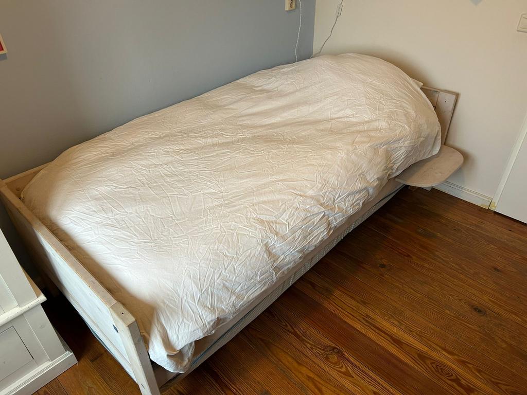 Lifetime houten bed, Huis en Inrichting, Slaapkamer | Bedden, Gebruikt, Eenpersoons, 100 cm, 200 cm, Hout, Wit, Ophalen