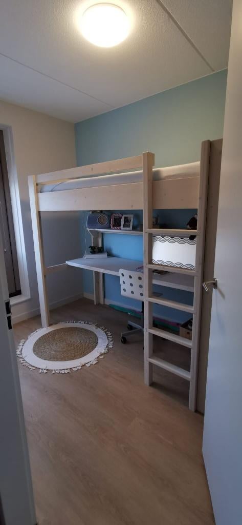 Hoogslaper met bureau en boekenplank.