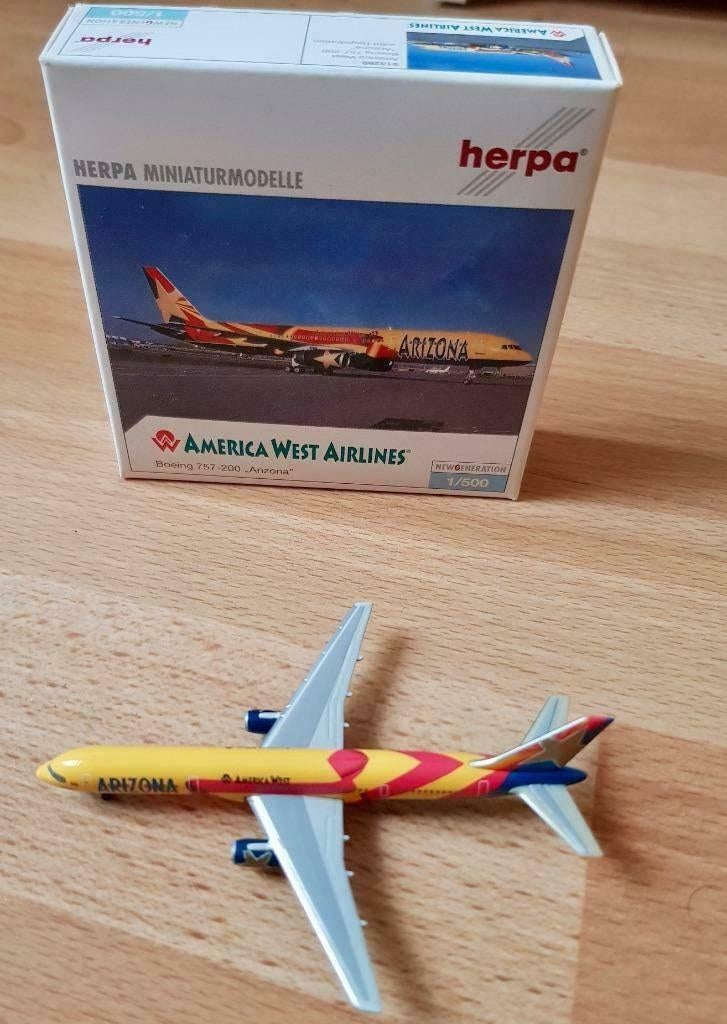 Herpa 1:500 America West Airlines Boeing B757-200 reg.N901AW, Ophalen of Verzenden, Zo goed als nieuw, Schaalmodel