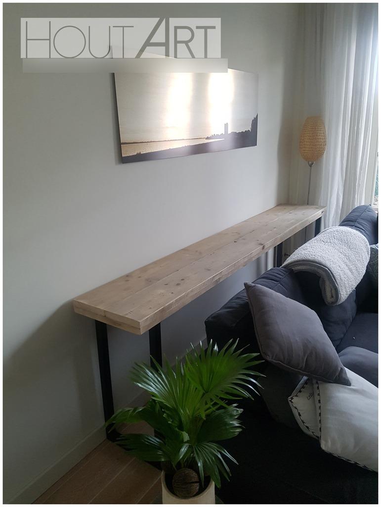 Sidetable stalen u-poot met steigerhouten blad