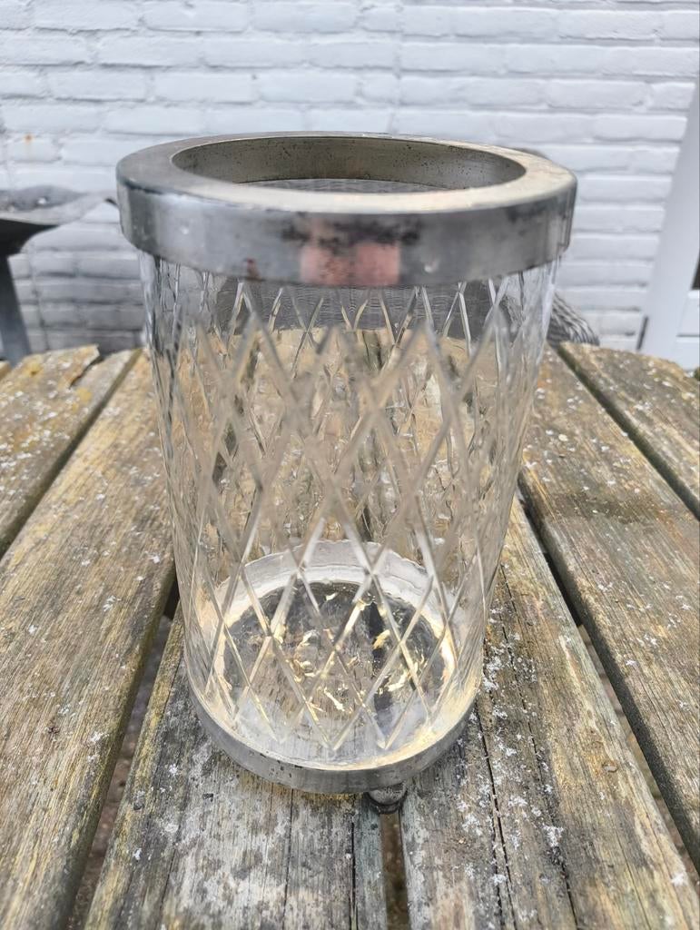 Vintage Glas met Zilverkleurige Rand, Ophalen of Verzenden, Gebruikt