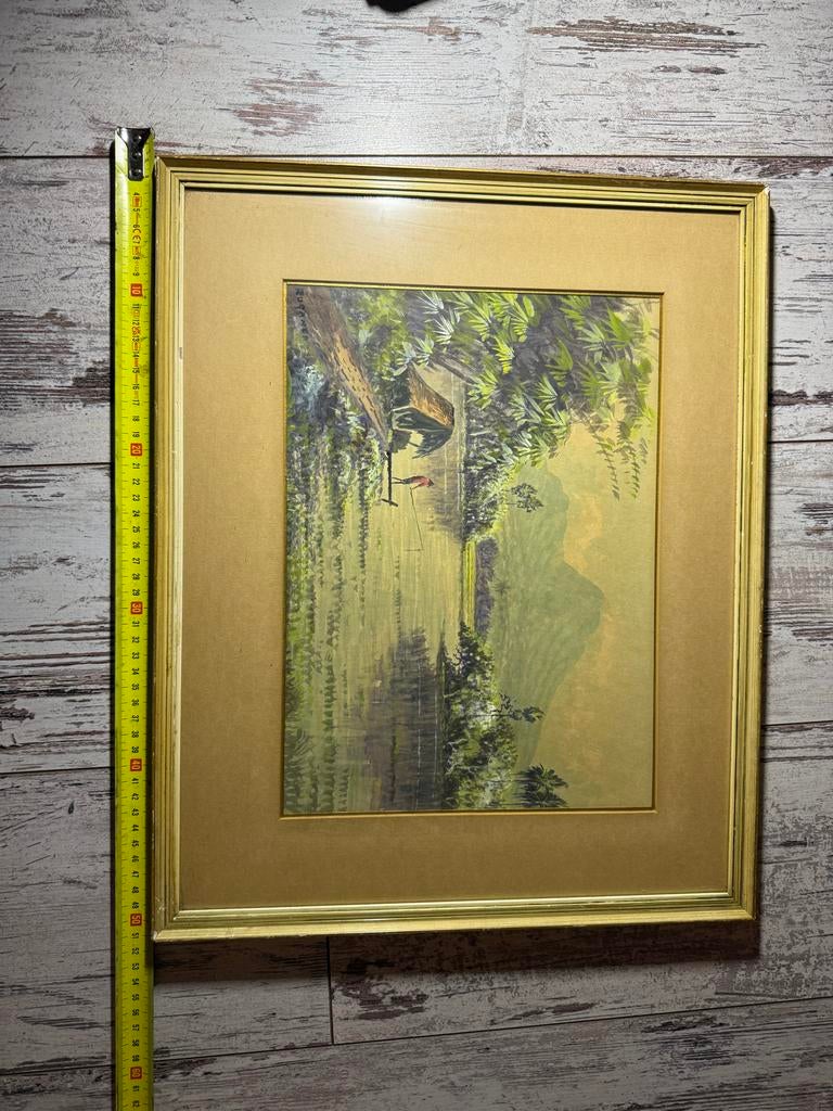 Aquarel Visser Indonesië - Gesigneerd Roganea, Antiek en Kunst, Ophalen of Verzenden