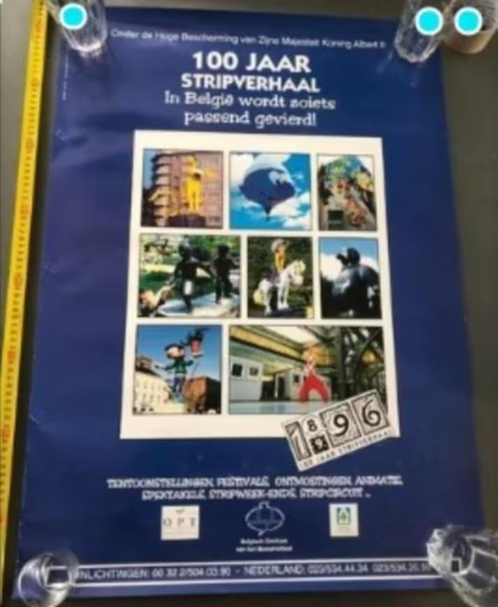 poster 100 jaar stripverhaal belgie 1996 rek, Ophalen of Verzenden, Gebruikt