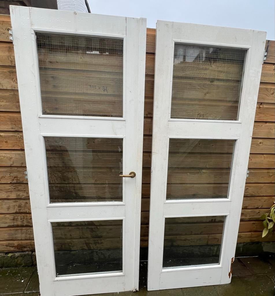 Serre deuren / openslaande deuren met gewapend glas, Gebruikt, 200 tot 215 cm, Ophalen, 100 tot 120 cm