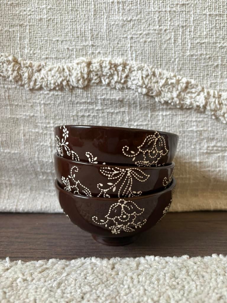 Keramische schaaltjes – set van 3 – bruin met wit, Ophalen, Keramiek, Overige stijlen, Schaal of Schalen