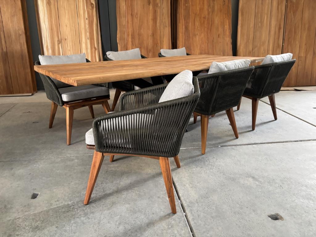 Tuinset boomstam teak matrix of U poot "250" incl 6, Tuin en Terras, Ophalen, 6 zitplaatsen, Teakhout, Nieuw