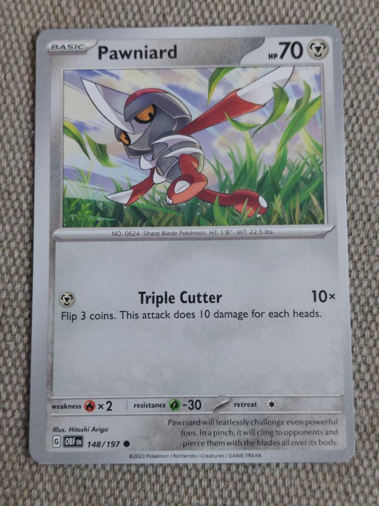 Pokémon Kaart: Pawniard 148/197 (Obsidian Flames), Ophalen of Verzenden, Zo goed als nieuw, Losse kaart