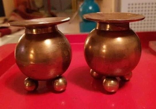 2 x bauhaus bronzen kandelaars jaren 20, Ophalen of Verzenden