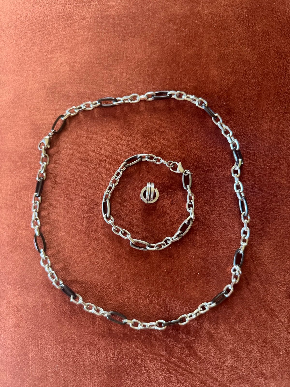 FL Paris Edelstalen Ketting, Armband & oorbellen Set, Ophalen of Verzenden, Gebruikt, Zilver, Staal