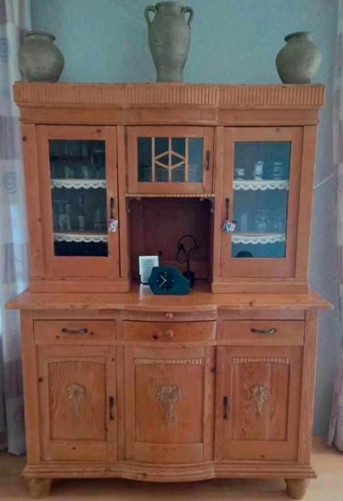 Grenen buffetkast met glas, Antiek en Kunst, Ophalen