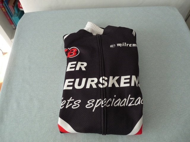  Zwart wit rood wielren windjack met reclame opdruk, mt XL, Ophalen of Verzenden, Zo goed als nieuw, Kleding