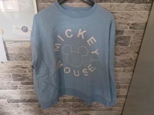 Lichtblauwe Mickey trui Maat L h3, Maat 38/40 (M), Onbekend, Ophalen of Verzenden, Zo goed als nieuw